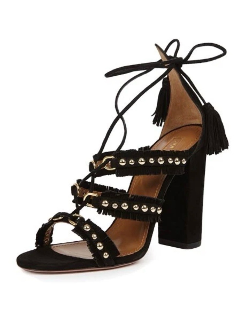 Aquazurra Suede Tulum Heeled Sandals in Black Size 37 US 7